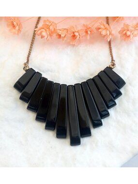 Onyx Stone Modernist Tapered Gold Filled 70's Vintage Pendant Necklace - 15"